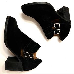 Jeffrey Campbell Black Suede Buckle Cutout Bootie B12/